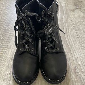 SO black sparkle combat boots
